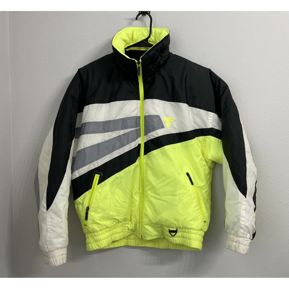 TYROLIA Skiwear Vintage 80s/90s Ski Jacket Men's Full Zip Down Size S Neon